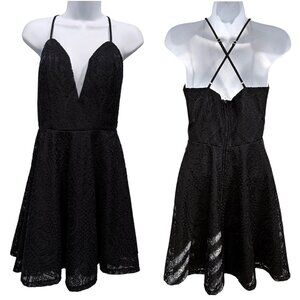 Charlotte Russe Lace Plunge Baby Doll Skater Mini Dress Black Whimsigoth Size M
